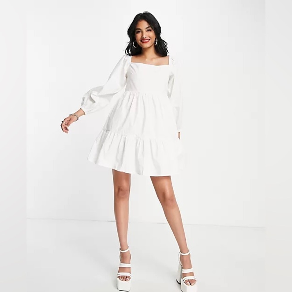 Gorgeous Smock White Flowy Mini Dress Sz XS New